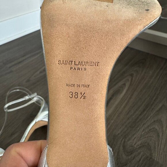 Saint Laurent Jane 105 Sandals Silver Foil Leather Open Toe Stiletto Heel - Picture 7 of 7